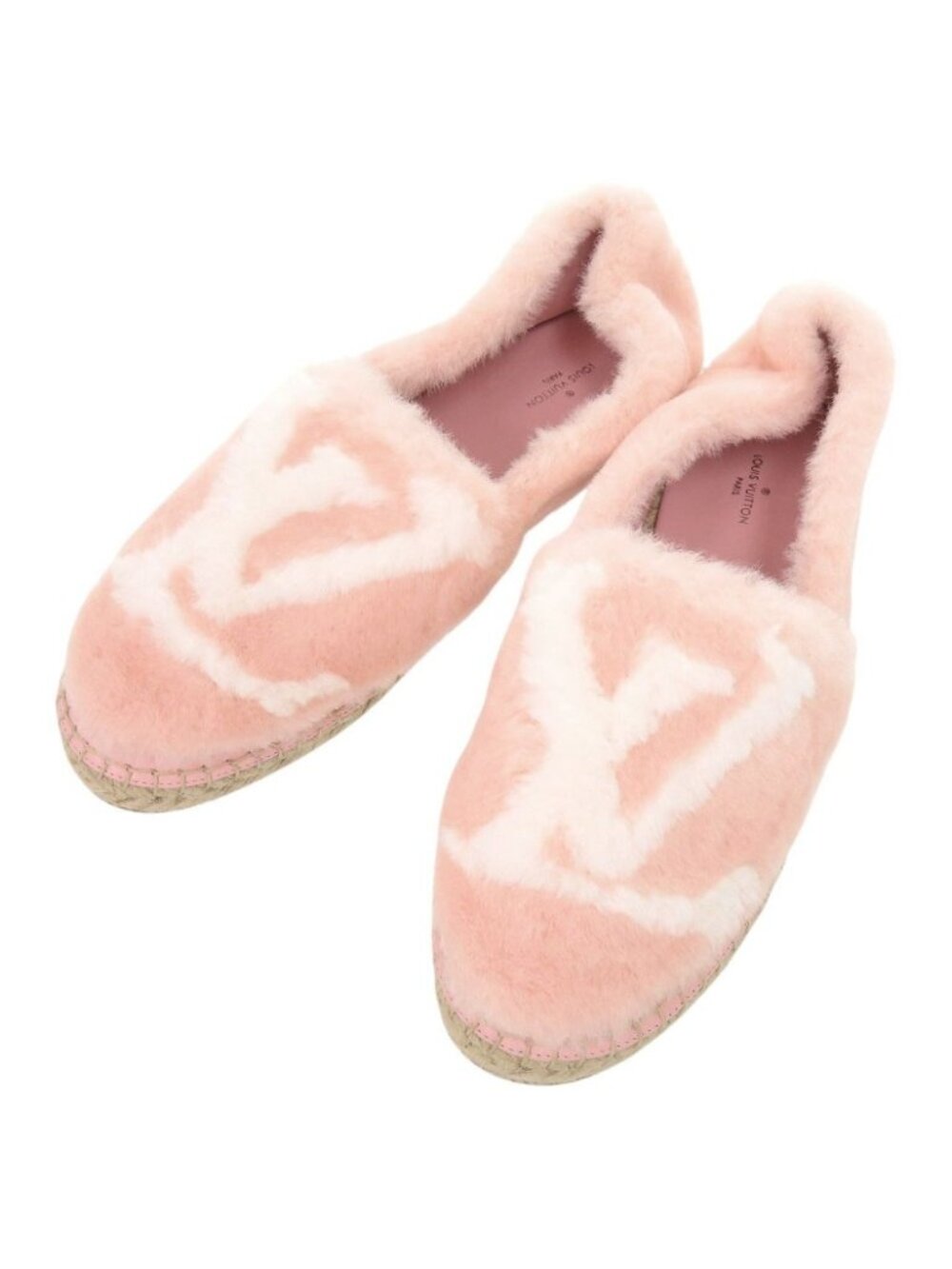 Louis Vuitton Seashore Line Espadrille Faux Fur Hemp Pink Slip-on Shoes